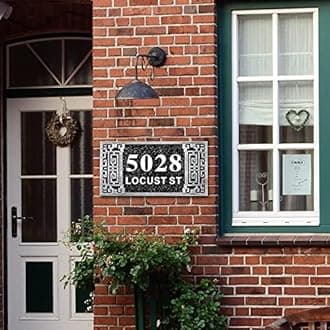 Personalized Cast Address Sign House Number Home Address Plaque 12 Inch, Custom Steet House Number Sign, Metal or Acrylic Antique Brass for Outside Vintage