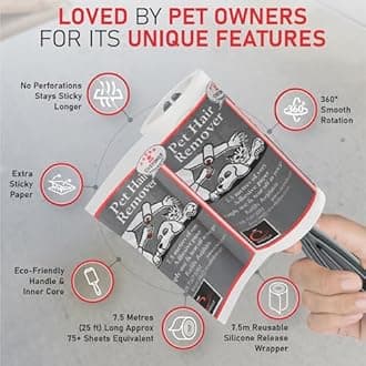 CARASELLE Pet Hair Remover Refill - 240m total (≈2400 Sheets Equivalent) Super Adhesive Picks up Lint, Hair & Debris! Multi-Purpose Dog Cat Hair Lint Roller also for Cleaning Clothes & Washing Machine