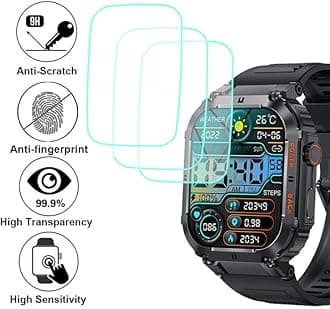Tempered Glass Screen Protector for K57 K57 PRO, Compatible with KACLUT, GLONHI, EIGIIS, KLOGIPOW, OCTDG, ESFOE, PODOEIL K57 pro 1.96 inches Rugged Smart Watch, 3pcs, 9H