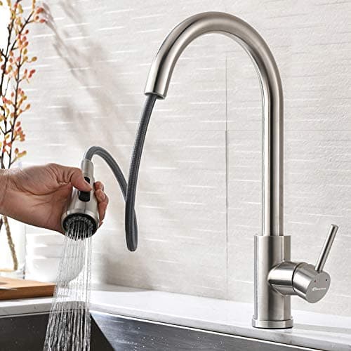 Wheelton Kitchen Faucet with Pull Down Sprayer Hot and Cold Water Mixer, Single Handle Kitchen Faucet 304 Stainless Steel