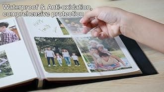 Large Photo Album Self Adhesive 4x6 8x10 10x12 13"x12.6" Scrapbook Album 12.6"x11" Inch 60 Black Sticky Pages Linen Cover Magnetic Photo Album with A Metallic Pen and DIY Stickers(Dark