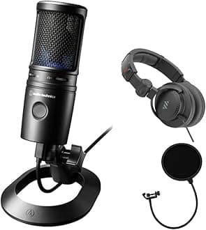 Audio-TechnicaAT2020USB-X Cardioid Condenser USB Microphone Bundle with Polsen HPC-A30-MK2 Monitor Headphones & Pop Filter