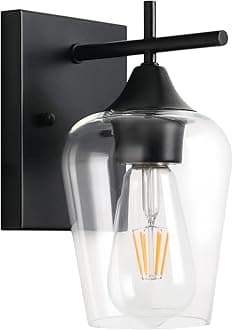 SINOMAN Black Metal Wall Lamp with Oval Clear Glass Shade Modern Home Lighting Decorative Indoor Wall Light Fixture for Living Room, Bedroom, Hallway, Shops, Malls (with Bulb)