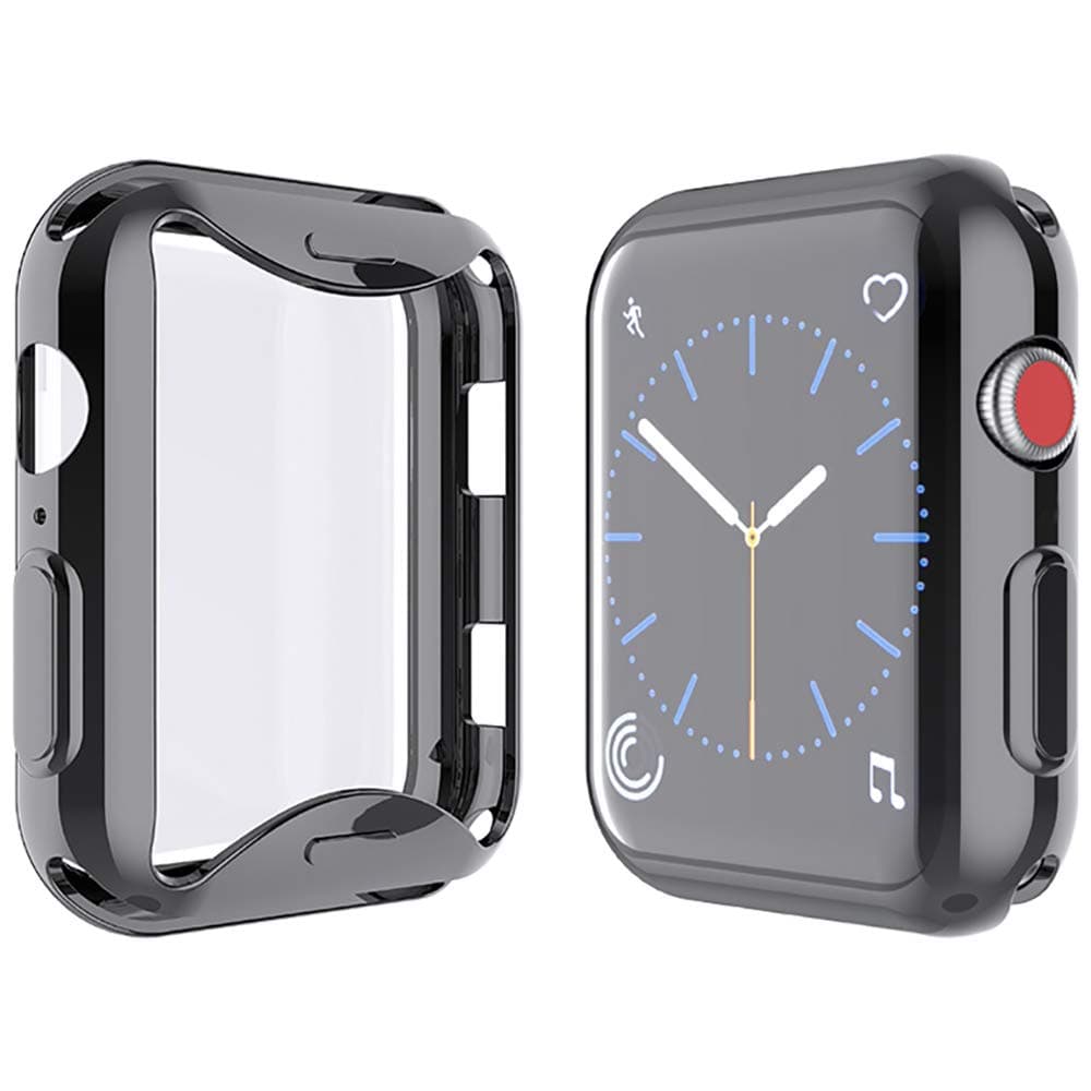YoLin [2-Pack] All-around TPU Screen Protector Compatible with Apple Watch Series 3 38mm, Soft Protective Case For iwatch 38mm (1 Black + 1 Transparent)