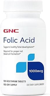 GNC Folic Acid 1000mcg, Supports Healthy Fetal Development, Required for Proper Red Blood Cell Formation, Vegetarian Formula, 100 Count