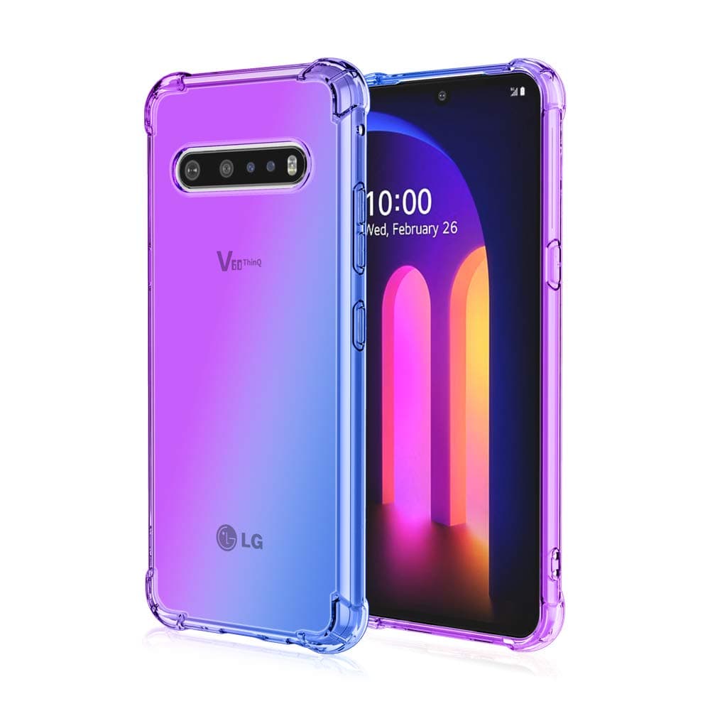 Compatible for LG V60 ThinQ Case, Soft TPU Shock Absorption Flexible Gasbag Protection Case Cover for LG V60 ThinQ (Purple&Blue)