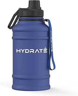 HYDRATE 43 Oz Stainless Steel Water Bottle - BPA Free Metal Water Bottle for Gym, Exercise - Water Jug with Convenient Nylon Carrying Strap and Leak-Proof Screw Cap Water Bottles for Men, Women, Adult