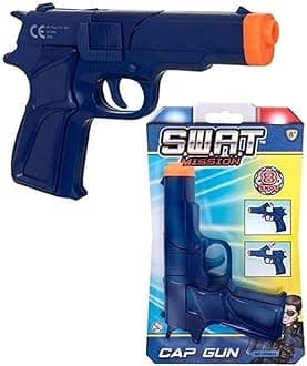 Concept4u SWAT Mission 8 Shot Cap Revolver Blue Plastic Toy Gun Bullet Fireworks Pistol Ideal for Kids Pretend Police & Spy Playset