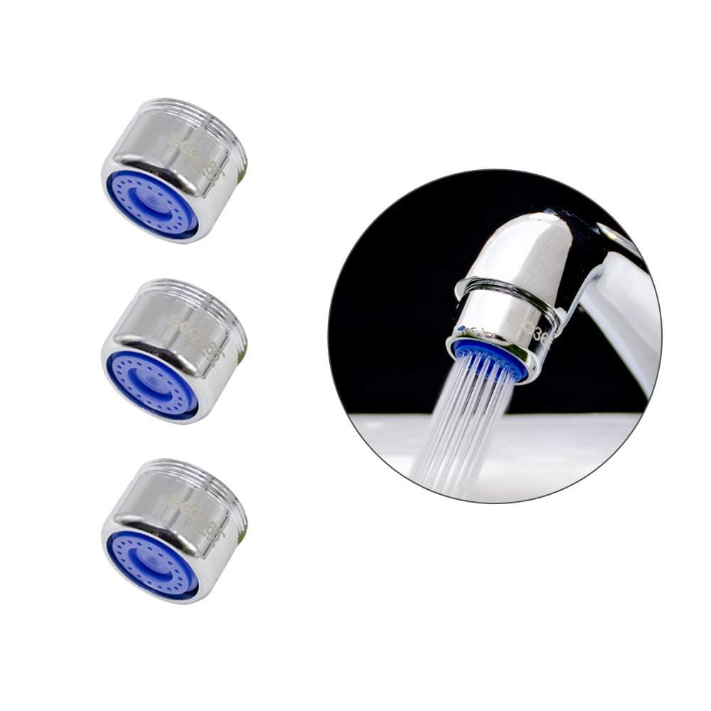 Kitchen Tap 3 LPM Dual Threaded Shell Aerator | Water Saving Faucet Nozzle | Fits Inner (24mm) & Outer (22mm) Taps | Eco-Friendly, Anti-Splash, Rust Resistant - (Pack of 3)