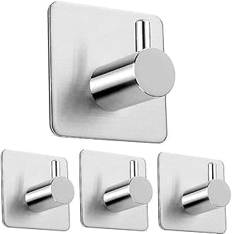 Wall Hook Adhesive (Pack Of 4)-Stick on Bathroom/Room/Door/Kitchen -Heavy Duty for Hanging Towels, Robes, Coats, Keys,Calendars (Silver Pin Hooks, 4)