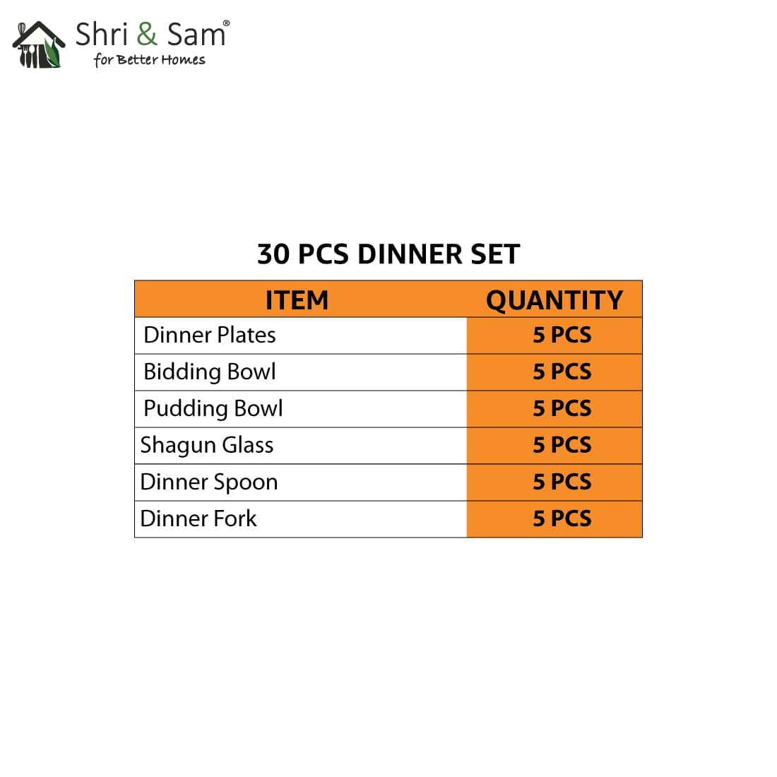 Shri & Sam Stainless Steel Shagun Solid Dinner Set (30 Pcs Set)