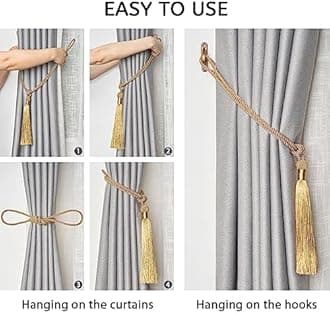 Pretty Jolly 2 Pack Long Tassel Curtain Tiebacks Handmade Braided Rope Knot Drape Tie Backs European Style Decorative Curtain Holdbacks for Home & Office Window Drapery (Bronze)