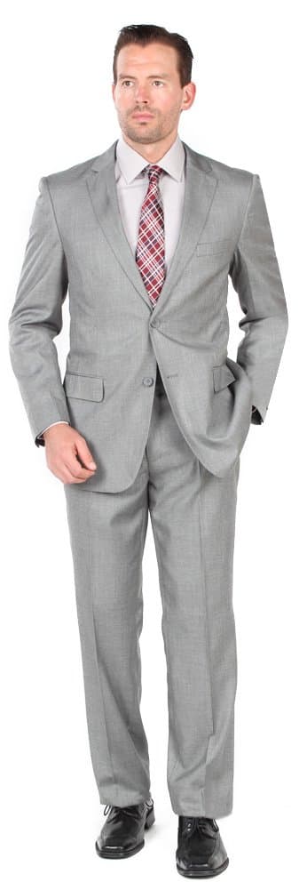Mens 2 Button 2 Piece Modern Fit Suit - Wool/Silk Blend Light Grey 50R