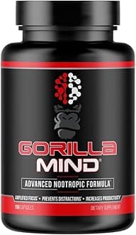 Gorilla Mind Nootropic Formula (150 Capsules) - Best Caffeinated Productivity Supplement / 8+ Hours of Focus and Energy