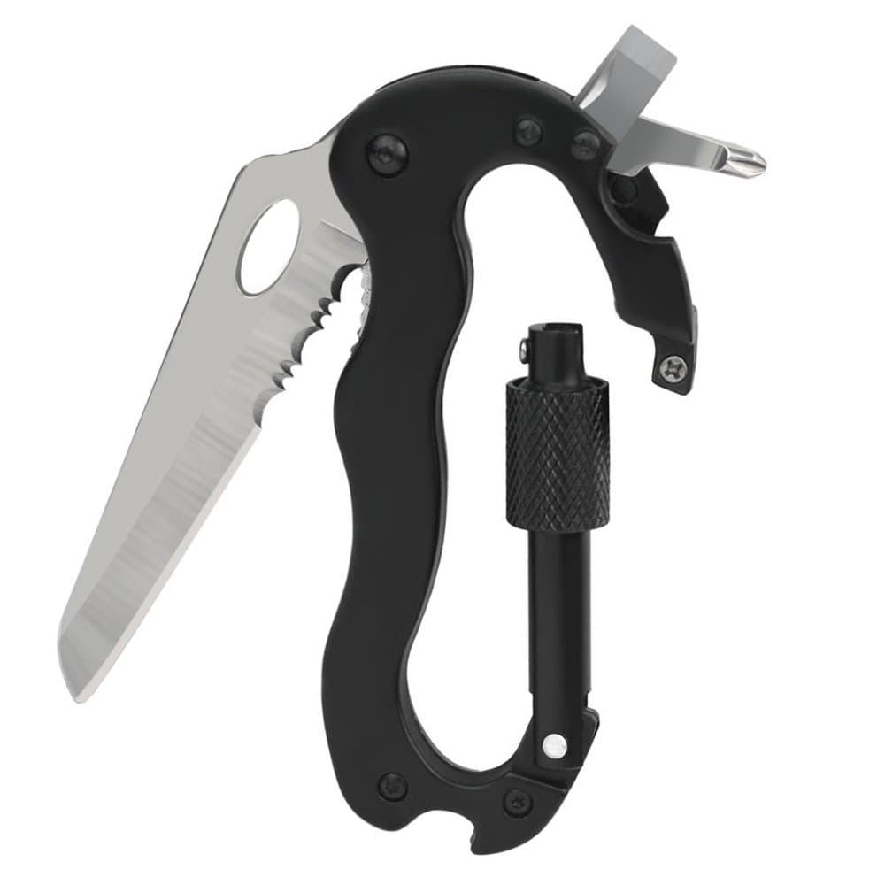 Climbing Carabiner Hook Gear Multi-functional Tool Buckle Rock Lock Keychain, Multi Tool Carabiners with Knife+Screwdriver+Bottle Opener for Mountain Climbing (1Pcs)