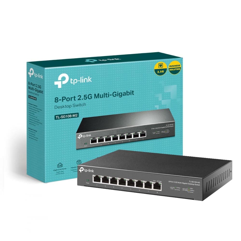 TL-SG108-M2 8-Port 2.5Gbps Desktop Network Switch, Plug & Play, Silent Operation, Metal Case, Ethernet Splitter, Desktop/Wall Mount, Super-fast connection to 2.5G NAS/Server/Gaming/AP/4K Video