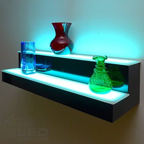 Lighted Floating Wall Shelf 2 Tier (24", Standard Gloss Black)