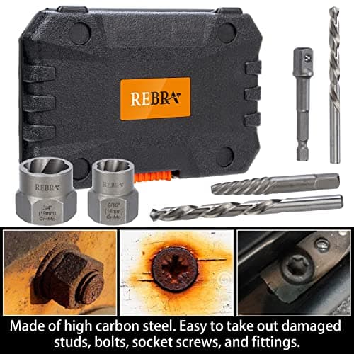 REBRA Screw Extractor and Left-Hand Drill Bit Set, Easy Out Broken Bolt Remover Reverse Cobalt HSS Steel Drill Kit, Ez Out Stripped, Rounded-Off, Damaged Bolts, Screws&Studs Removal Tool (26-Pieces)