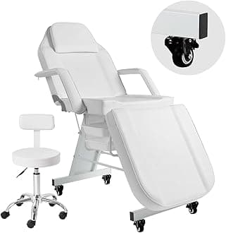 Facial Chair with Wheels Tattoo Chair 73inch Adjustable Tattoo Bed for Client Massage Table with Stool Massage Table Facial Bed for Spa Beauty Esthetician White