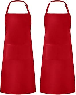 Syntus 2 Pack Adjustable Bib Apron Waterdrop Resistant with 2 Pockets Cooking Kitchen Aprons for BBQ Drawing, Women Men Chef, Red