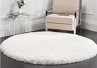 FR Creations Modern Polyester Anti Slip Round Shaggy Fluffy Fur Rug and Carpet for Living Room, Bedroom,Offices, Kitchens(5x5 Feet)-White