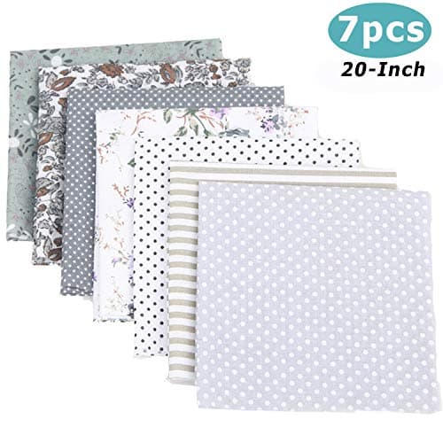 Cotton Craft Fabric Bundle Patchwork, 7pcs 20-inch Squares Quilting Sewing Patchwork Different Pattern Cloths DIY Scrapbooking Artcraft (Gray)