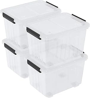 - 4 Packs 50 L Plastic Latching Box with Wheels, Holiday Wreath Storage Container Box with Lid, for Office and Home Organization