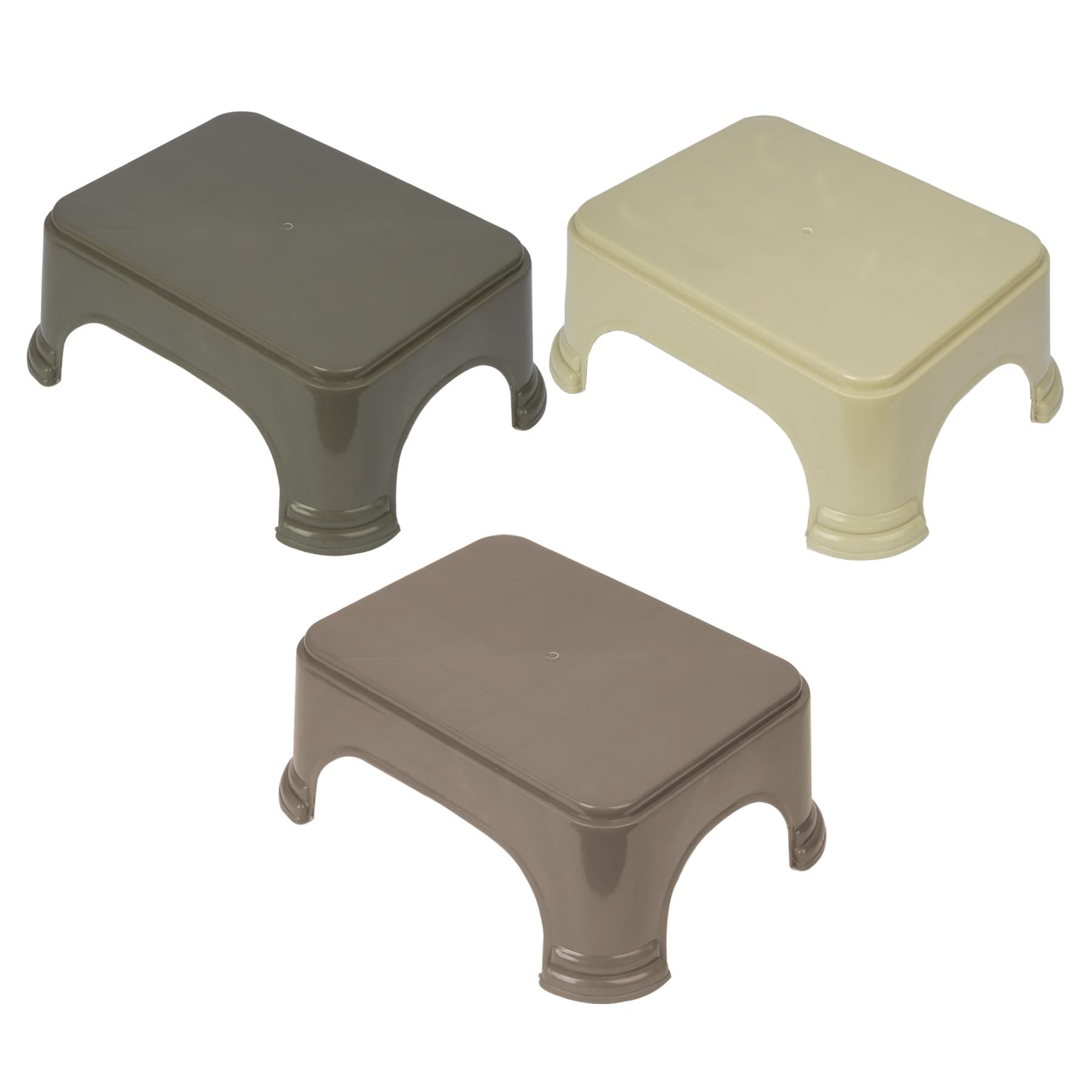 Kuber Industries Bathroom Stool - Plain Square Plastic Stool for Kitchen and Bathroom - Support Patla - P6 - Pack of 3 - Multi