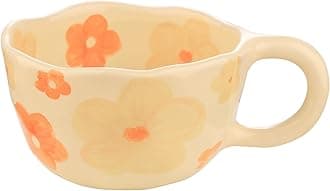 VanEnjoy Ceramic Cup, Cute Coffee Mug, Strawberry Mug, Aesthetic Coffee Mug, Retro Flower Mug, Ceramic Tea, 10oz/300ml for Tea Coffee, Milk and Oatmeal