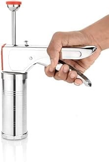 ALLWIN Stainless Steel Kitchen Press/Noodles/Murukku Maker Press/Idiyappam Maker/Chakli Maker/Sev Maker Machine/Muruku Pressing Machine with 15 Different Sieves (Kitchen Press Medium.)