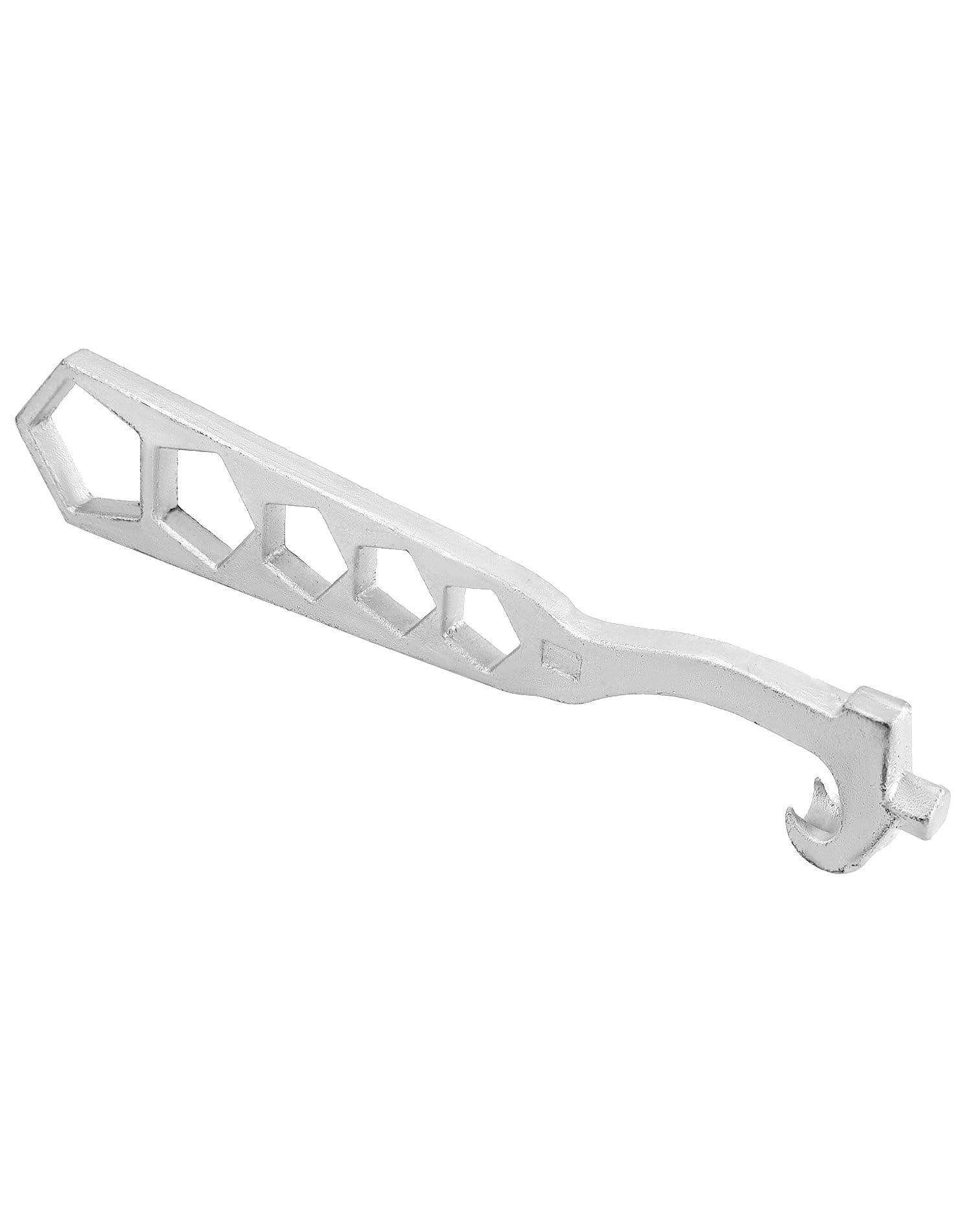 QWORK 5-Hole Fire Hydrant Wrench 14-1/4", Galvanized Iron Construction – Fits Standard Pentagon Nuts for Outdoor Firefighting, Utility Work & Maintenance