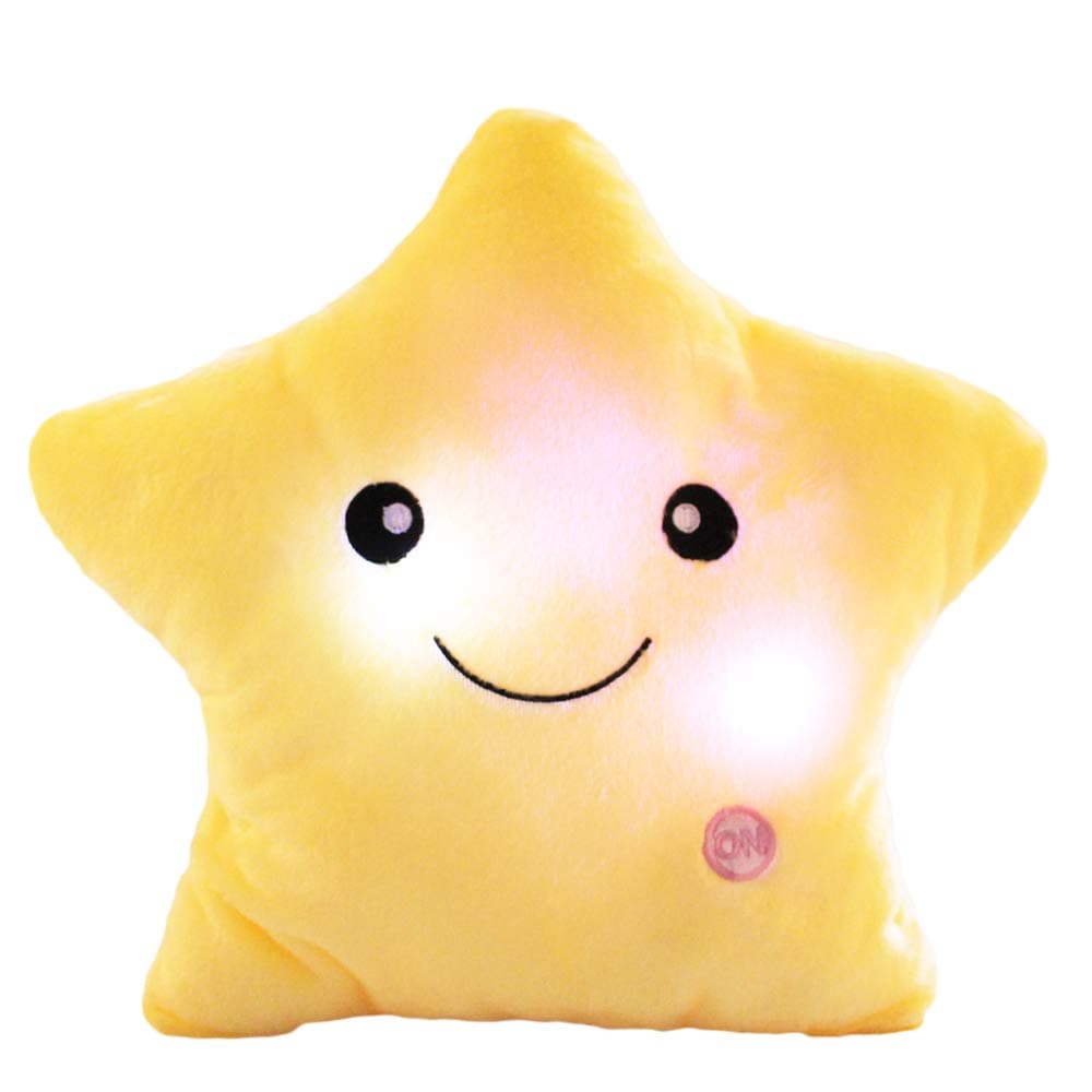 Creative Twinkle Star Shaped Plush Pillow, LED Night Light Glowing Cushions Plush Stuffed Toys Gifts for Kids, Decoration (Yellow)