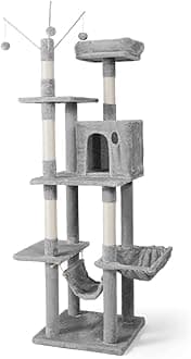 70-Inch Multi-Level Tall Cat Tree with Cute Top Perch, Scratching Posts, Cat Activity Tree w/Modern Hammock, Cat Cave Condo for Large Cats Kittens Tall Cat Climbing Play Tower