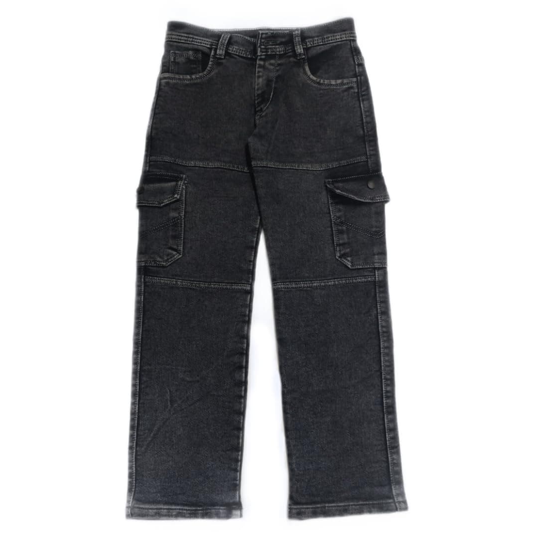 Boys Solid Cargo Denim Jeans