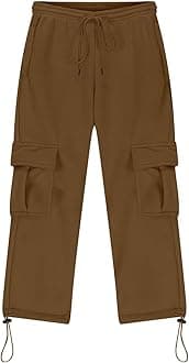 Boys' Open Bottom Fleece-Lined Sweatpants with Pockets High Elastic Waist Baggy Wide Straight Leg Pants 5-15 Years