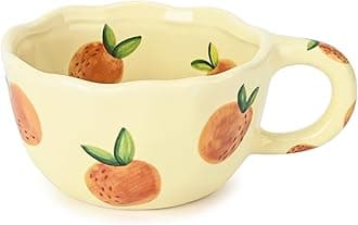 Ceramic Coffee Mug, Cute Floral Fruit Cup, Couple Mugs 8.5 oz/250 ml for Latte Tea Milk, Suitable for Mom on Mother's Day (Vitality Orange)