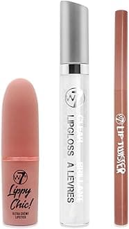 W7Lip Gloss Wand Set - 3Pcs Set - Lipstick, Lip Liner & Gloss - Nude