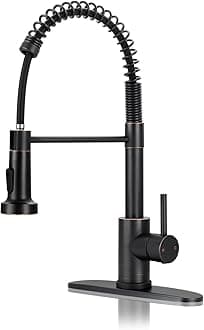 DJS Kitchen Faucets with Pull Down Sprayer Oil Rubbed Bronze -High Arc Single Handle 1 or 3 Holes Spring Kitchen Sink Faucet with Deck Plate for Farmhouse RV Vessel Basin