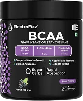 BCAA 2.5 Gms (3:1:1 formula) with Citrulline & Electrolyte Blend for Muscle Recovery & Endurance - Pre/Post Workout & Intra Workout - 100 gms (BCAA Blackcurrant)