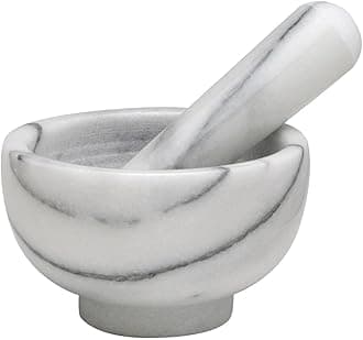 Mortar and Pestle Spice Herb Grinder Pill Crusher Set, Solid Carrara Marble, 4-Inch x 2.5-Inch