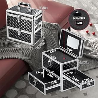 Frenessa Nail Polish Makeup Train Case with Drawer and Dividers Manicure Organizer Accessory Storage Makeup Box With Mirror Lockable Keys Nail Kit Organizer Cosmetic Case Jewelry Box - Black