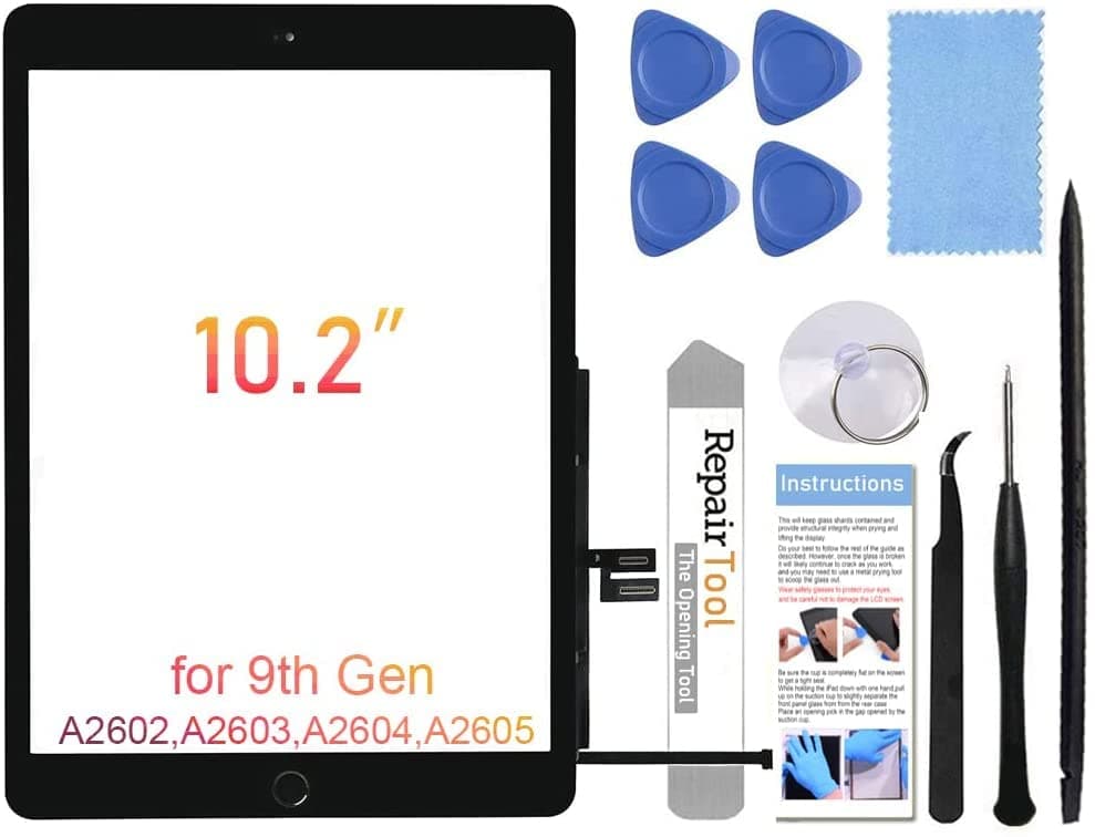 Fixerman Touch Screen for iPad 9th Gen Digitizer,for 2021 iPad 9,Model (A2602 A2603 A2604 A2605) Glass Replacement Parts (NO LCD),with Home Button+Pre-Installed+Repair Tools