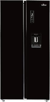 Willow WSBS84DB 430L Total No Frost American Style Fridge Freezer with Adjustable Thermostat, Water Dispenser, Mark-Proof Finish, 2 Year Warranty - Black