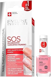 Eveline Cosmetics Nail Therapy Professional SOS Nail Strengthening Conditioner with Calcium & Collagen - For Brittle, Splitting, and Weak Nails - 12 ML