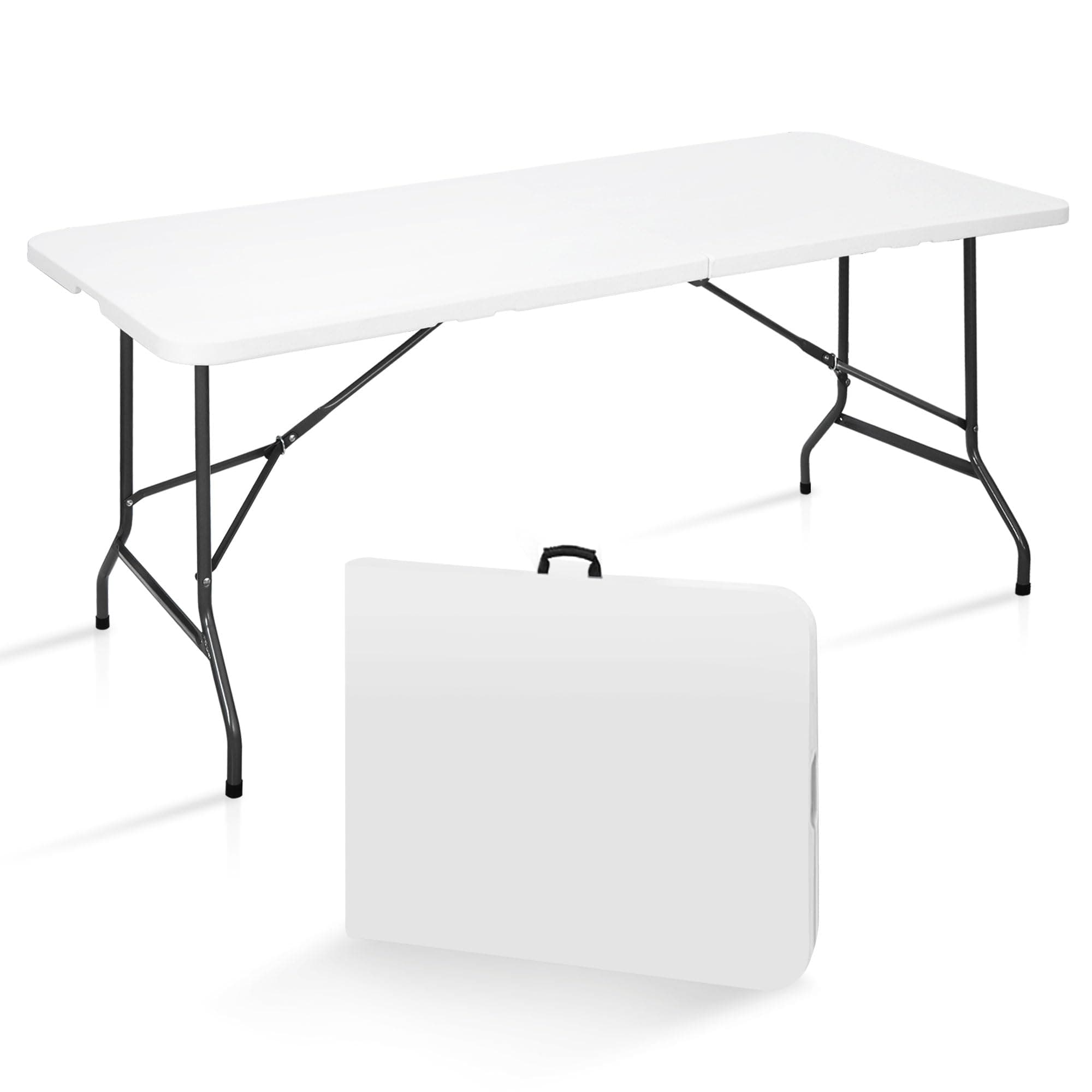 SUPER DEAL 6FT Folding Table for Indoor Outdoor, Portable Heavy Duty Fold-in-Half Plastic Dining Picnic Party Camping Table with Carrying Handle