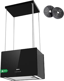 CIARRA CBCB4850 Ceiling Fans 48cm Island Hoods 700m³/h 66dB(A) -LED Display Touch Control Extractor Hoods Extractor Fan Recirculating & Ducting Grease Filter