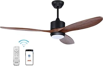 60 Inch Smart Ceiling Fan with Lights, Quiet DC Motor 3 Blade Propeller Large Walnut Wood Ceiling Fans with Remote and App Controls, for Living Room, Bedroom