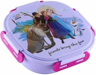 SKi Homeware Baker Insulated 3 Grid Bento Lunch Box With Stainless Steel Inner And A Steel Spoon- Frozen, 450Ml (character style may vary)