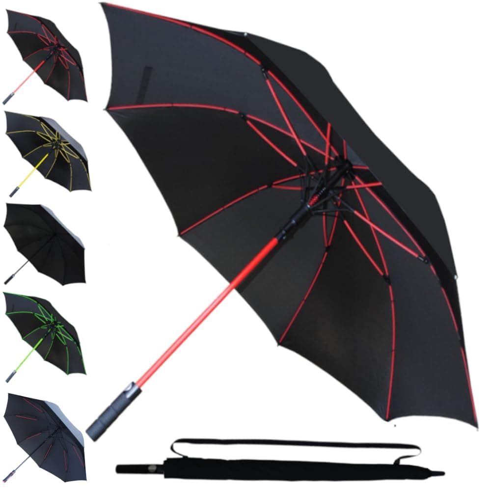 COLLAR AND CUFFS LONDON - 60MPH Windproof Extra Strong - StormFighter Jumbo Umbrella - Red Reinforced Fiberglass Frame - for 1 or 2 Persons - Auto Open - Non Slip Handle - Black, One Size