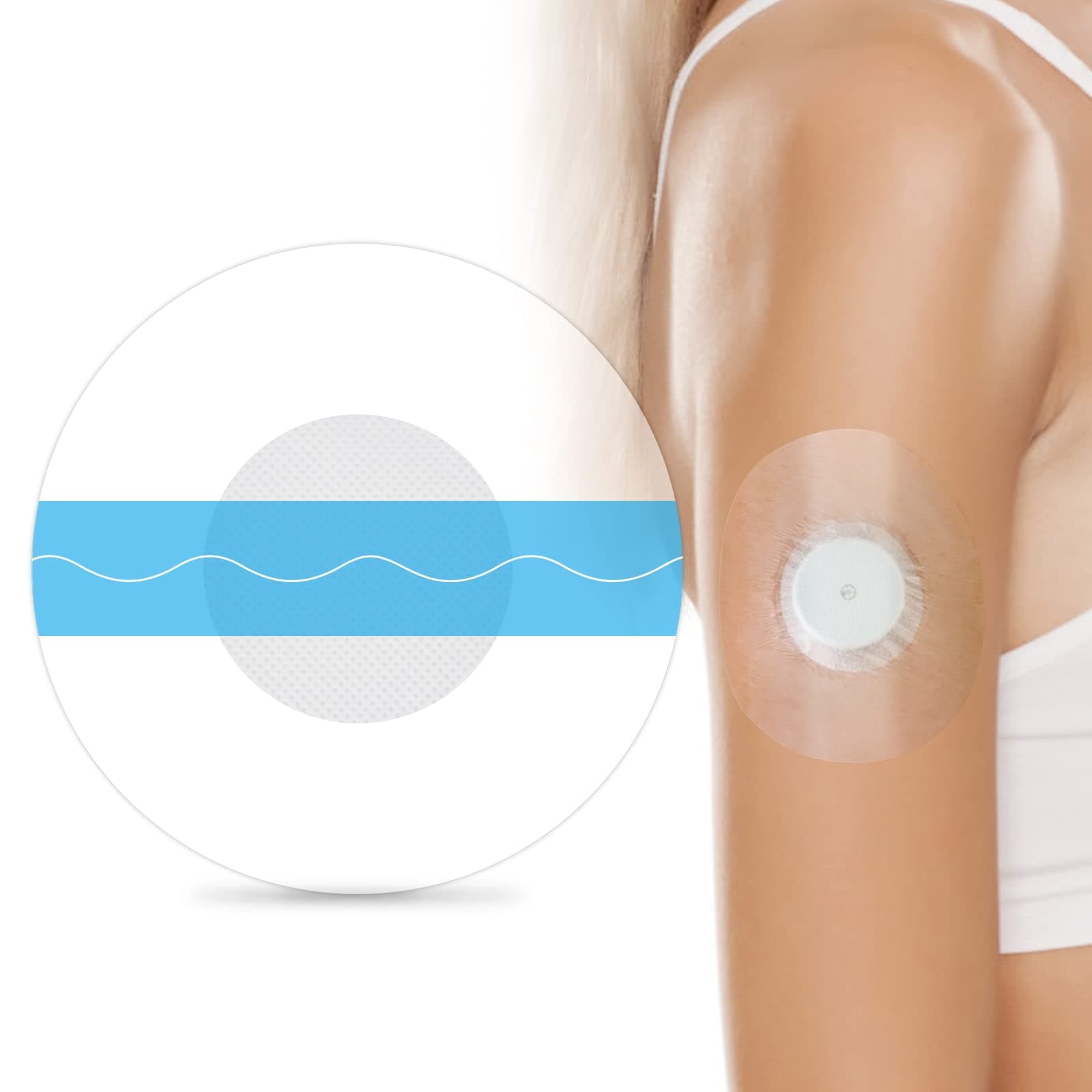 Freestyle Libre 2 Plus Sensor Covers 55Pack Waterproof Adhesive Patches for Libre 2 & 3,Transparent CGM Tape Without Glue in The Center,Breathable Overpatch for 14 Days